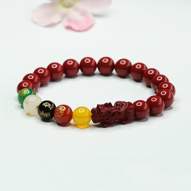 Cinnabar Five Gods of Wealth Agate Bracelet