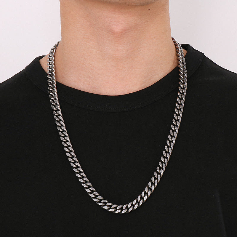 Planderful Men Stainless Steel Oxidized Button Necklace