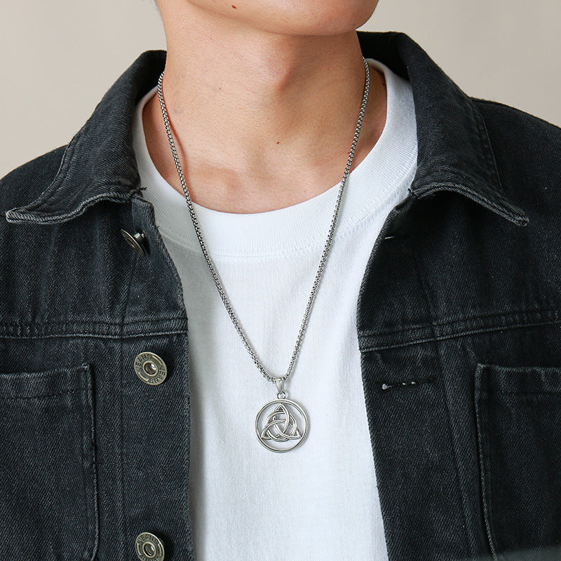 Stainless Steel Pendant Round Steel Black Men's Necklace