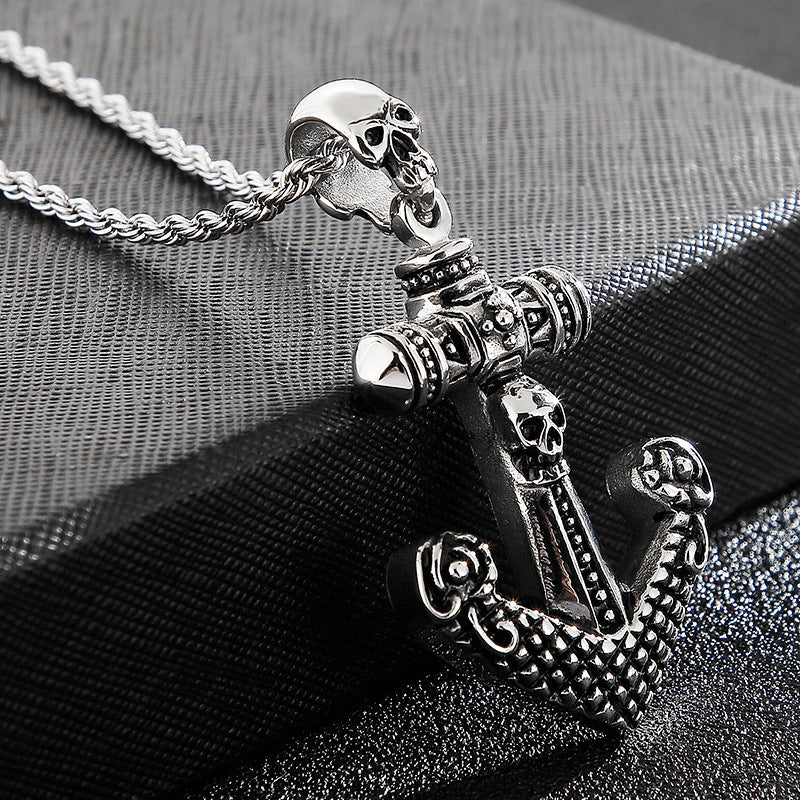 European and American Trendy Retro Cross Anchor Skull Titanium Steel Men's Pendant