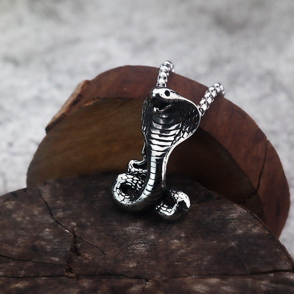 European And American Retro Men's Stainless Steel Mamba Cobra Pendant Necklace