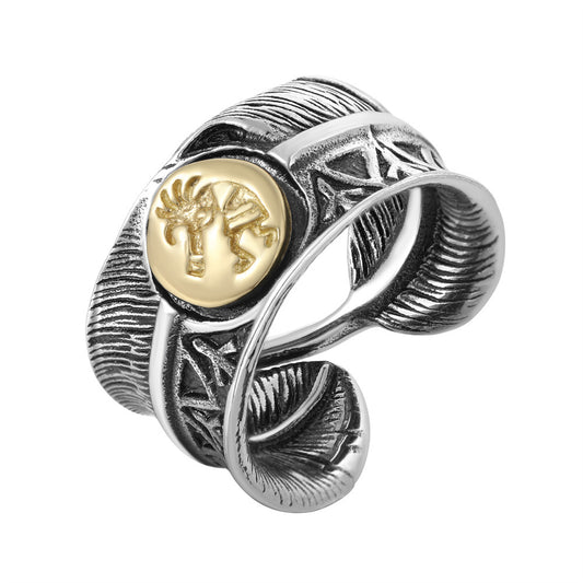 Planderful Titanium Ring For Men Bold Retro Feather Design