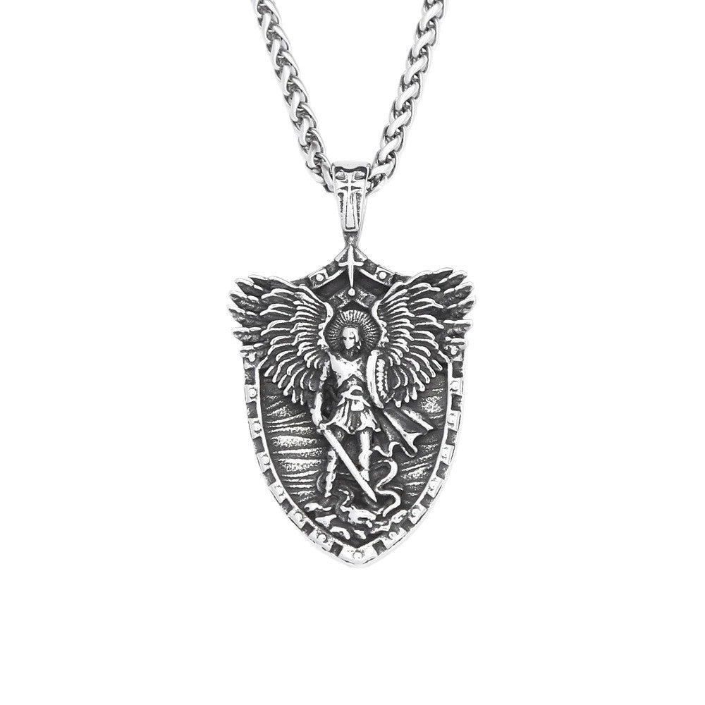 1. Planderful Saint Michael Necklace Stainless Steel With God Of War Pendant For Men