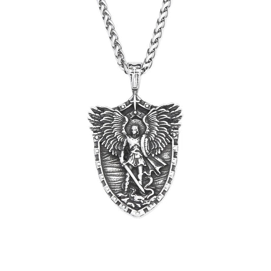1. Planderful Saint Michael Necklace Stainless Steel With God Of War Pendant For Men