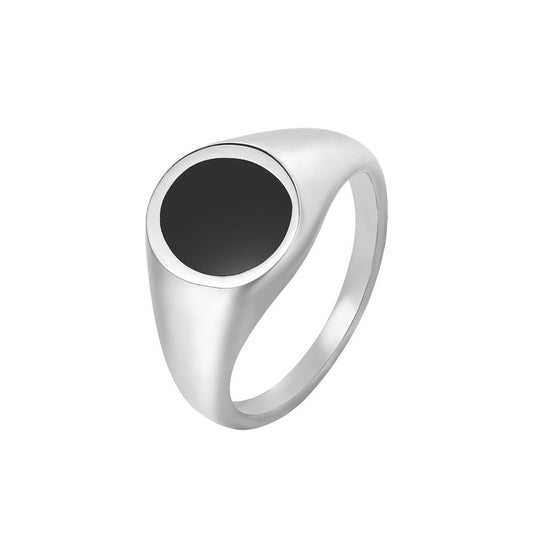 Stylish Minimalist Oval Black Drop Oil Titanium Steel Ring