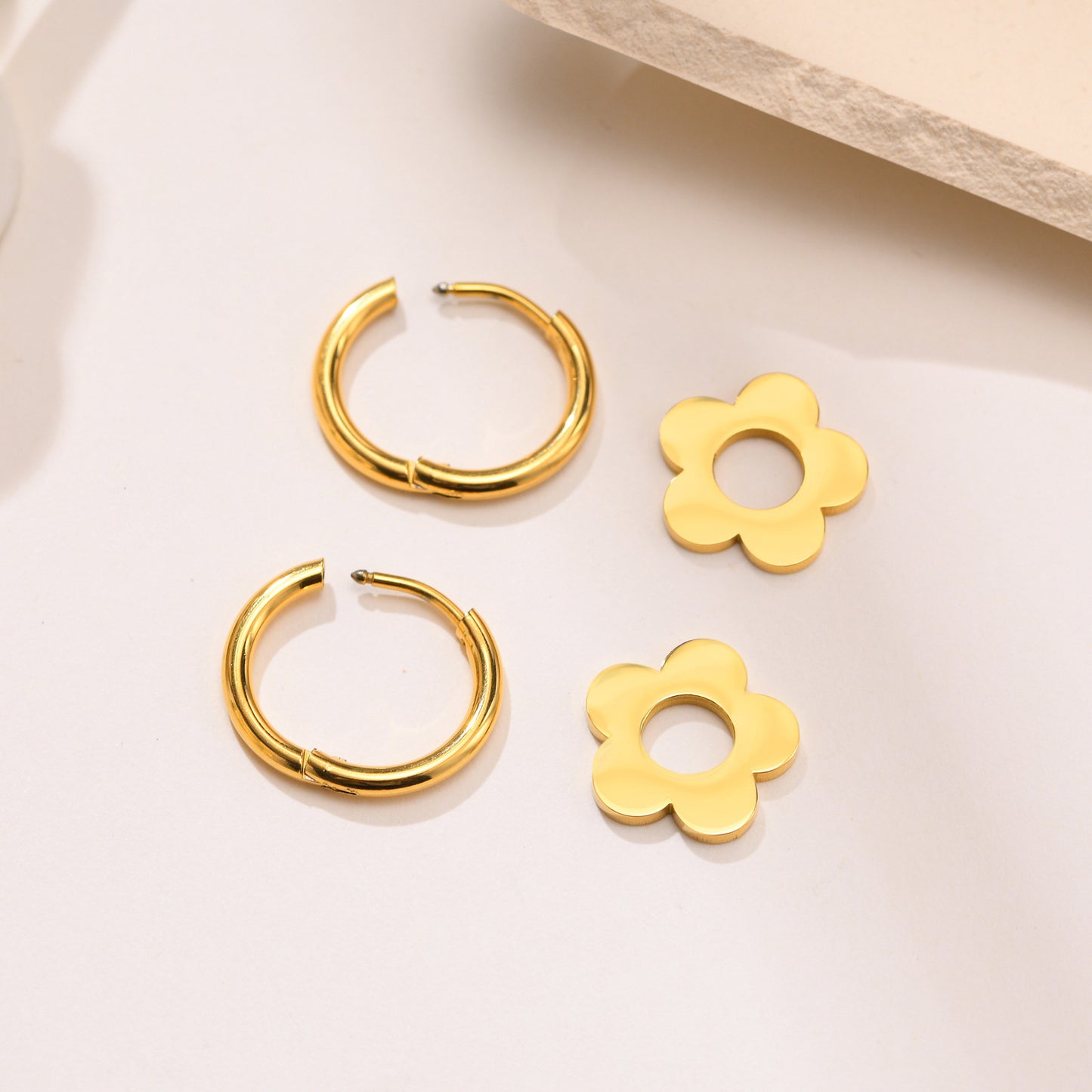 Stainless Steel Small Flower Earrings Gold Women's Jewelry