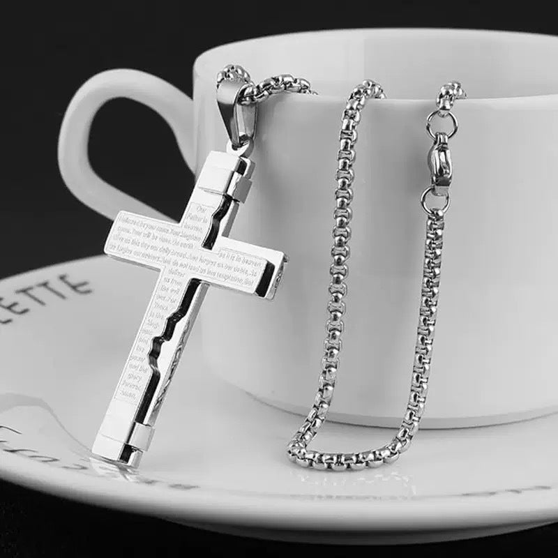 Planderful Cross Pendant Necklace Titanium Steel Premium Non Fade Durable Men's Hip Hop Jewelry