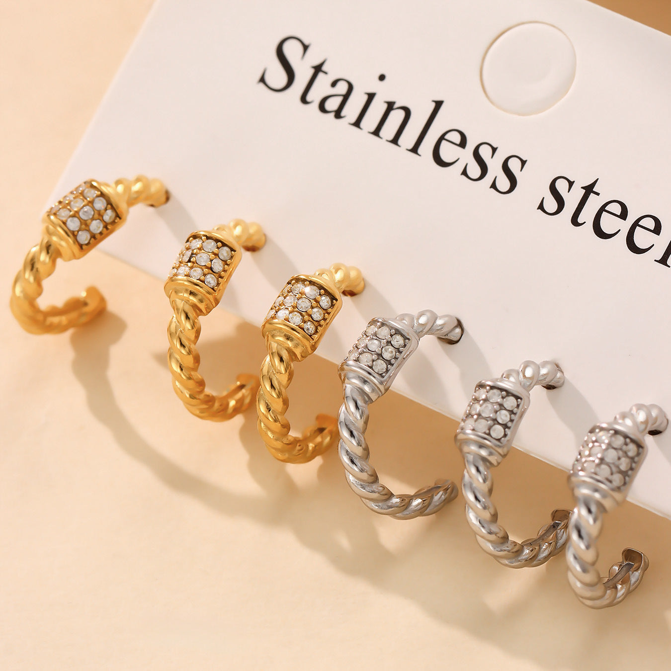 Planderful C Shaped Twist Zircon Earrings 18k Gold Women