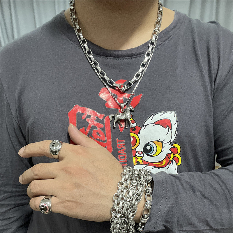 Trendy Titanium Steel Horse Pendant Necklace for Men - Retro Style from Planderful Collection