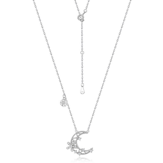 Zircon Star Hollow Moon Pendant Snowflake Sterling Silver Necklace