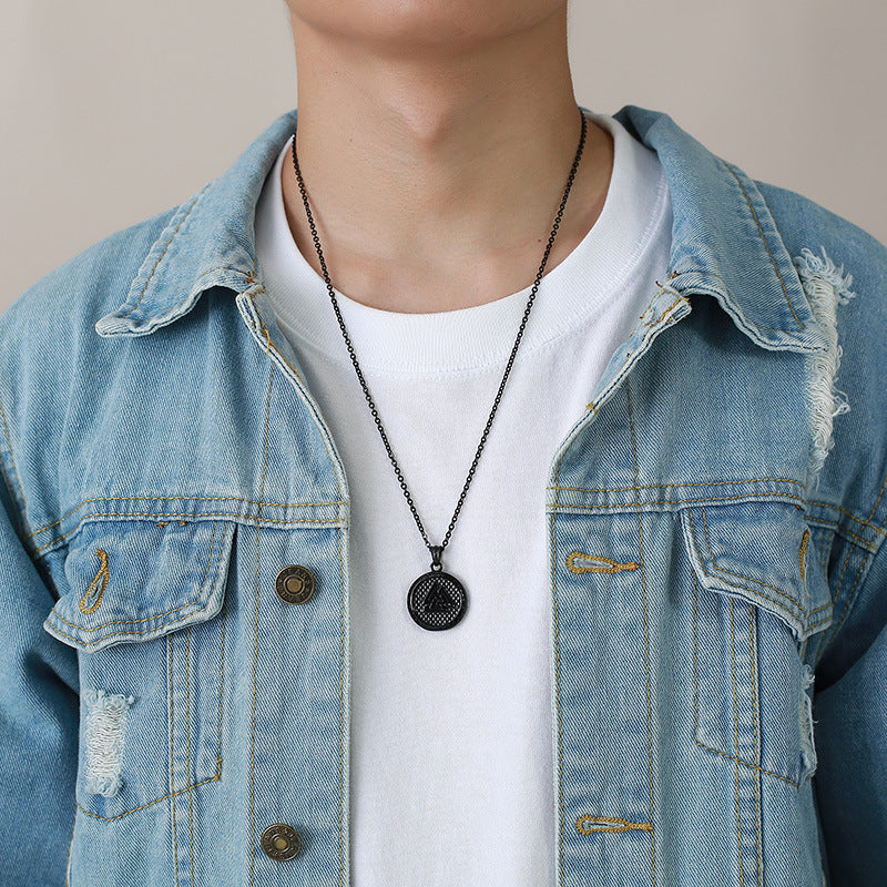 Stainless Steel Viking Pendant Black Men's Round Necklace