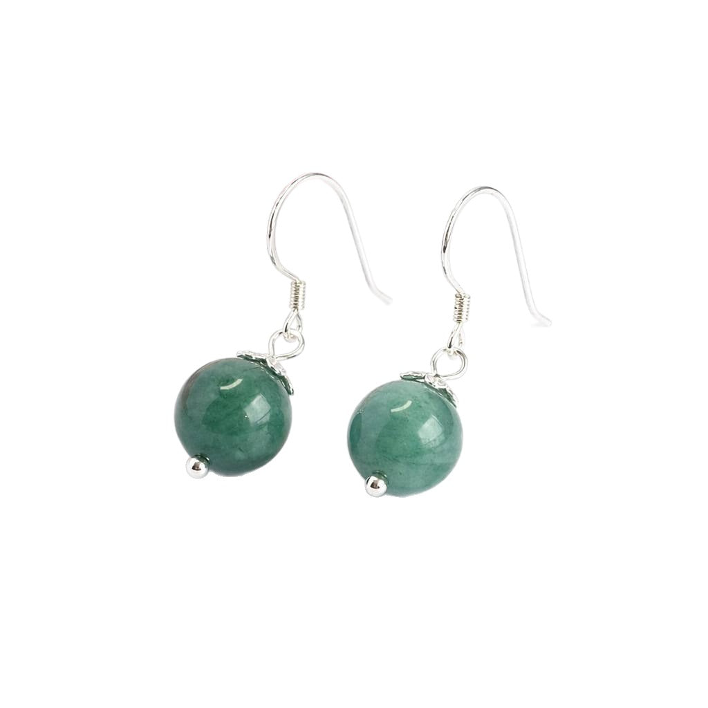 Blue-Water Jadeite Bead 925 Silver Hook Earrings