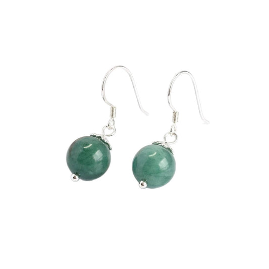 Blue-Water Jadeite Bead 925 Silver Hook Earrings