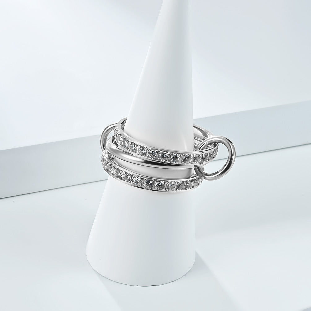Planderful Three Layer Stacked Ring For Women Titanium Steel 18K Gold Plated Zircon Luxury Jewelry