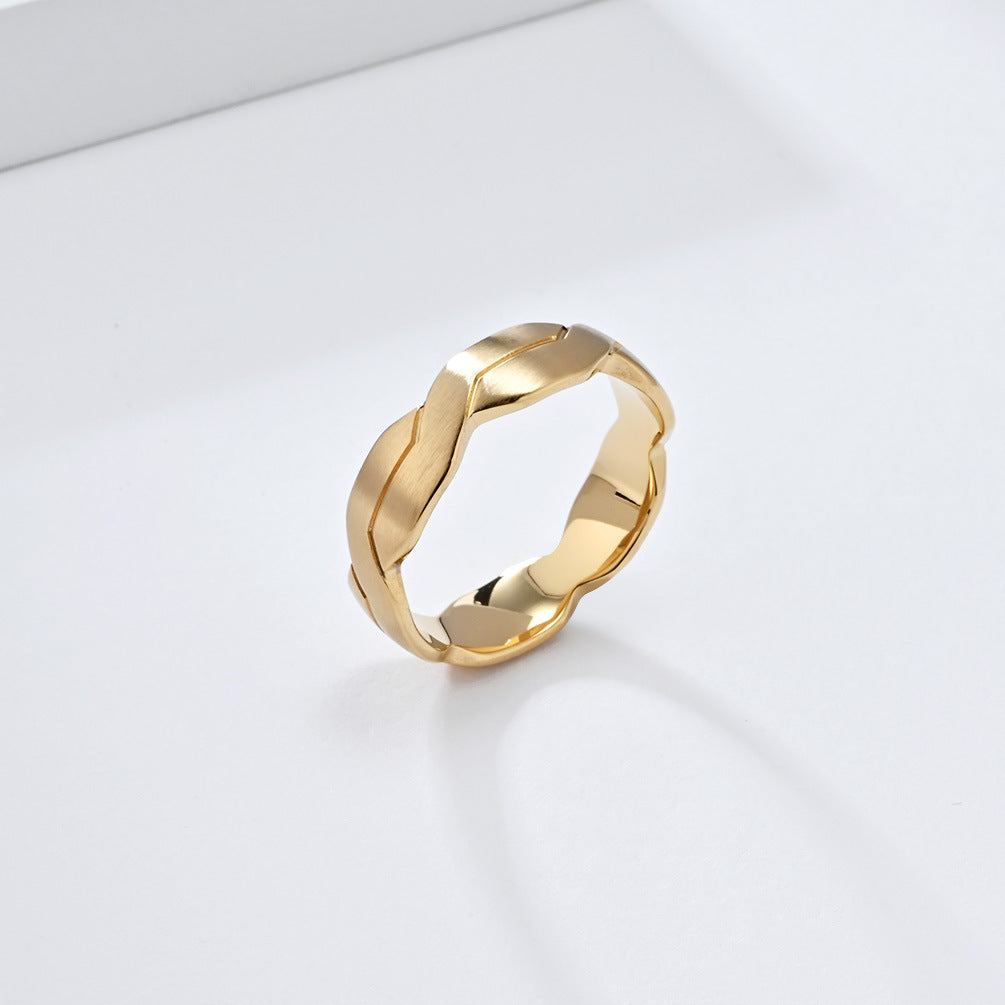 Engraved Geometric Woven Two-Color Titanium Steel Ring