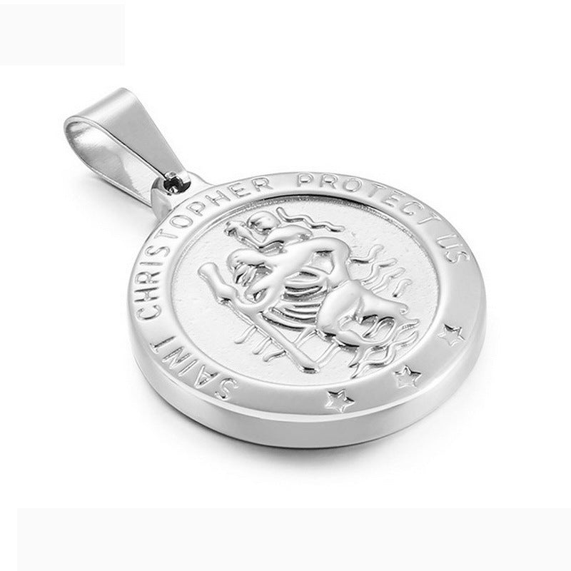 Niche Design St. Christopher'S Titanium Steel Pendant, Men's And Women'S Titanium Steel Necklace,