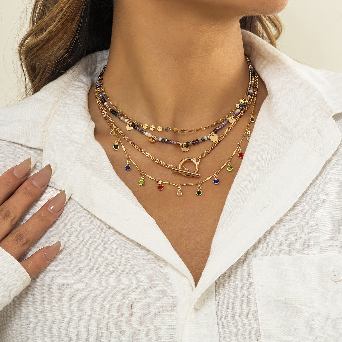 Ethnic Crystal-Style Fringe Necklace Set