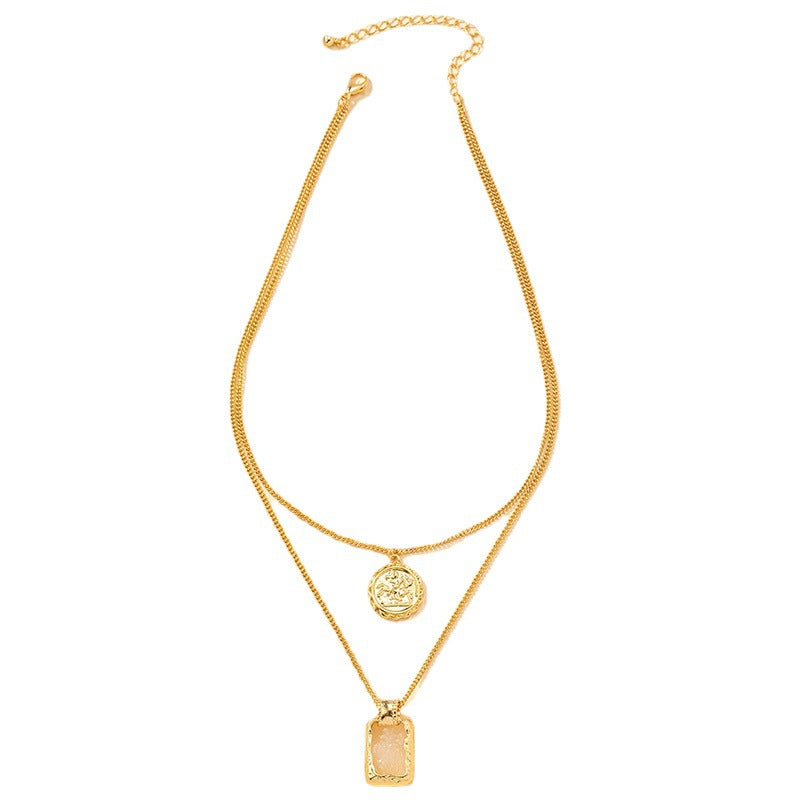 Urban Chic Layered Tag Pendant Necklace with Coin Detail
