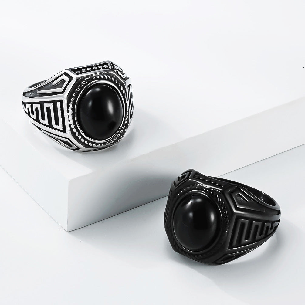 Stainless Steel Gemstone Vintage Black Ring