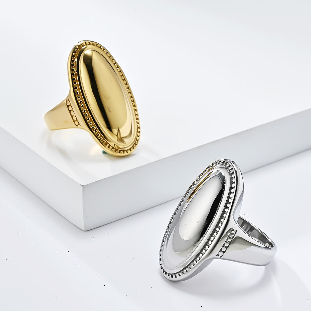 Planderful Titanium Steel Oval Ring For Women Luxurious Smooth Surface Large Statement Band
