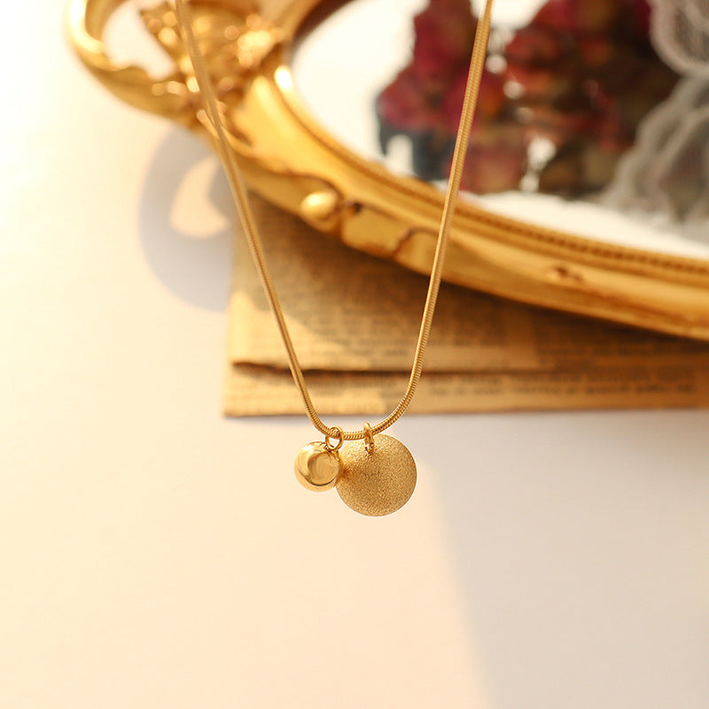 Golden Matte Solid Ball Pendant Necklace - Stylish Titanium Steel Collarbone Jewelry