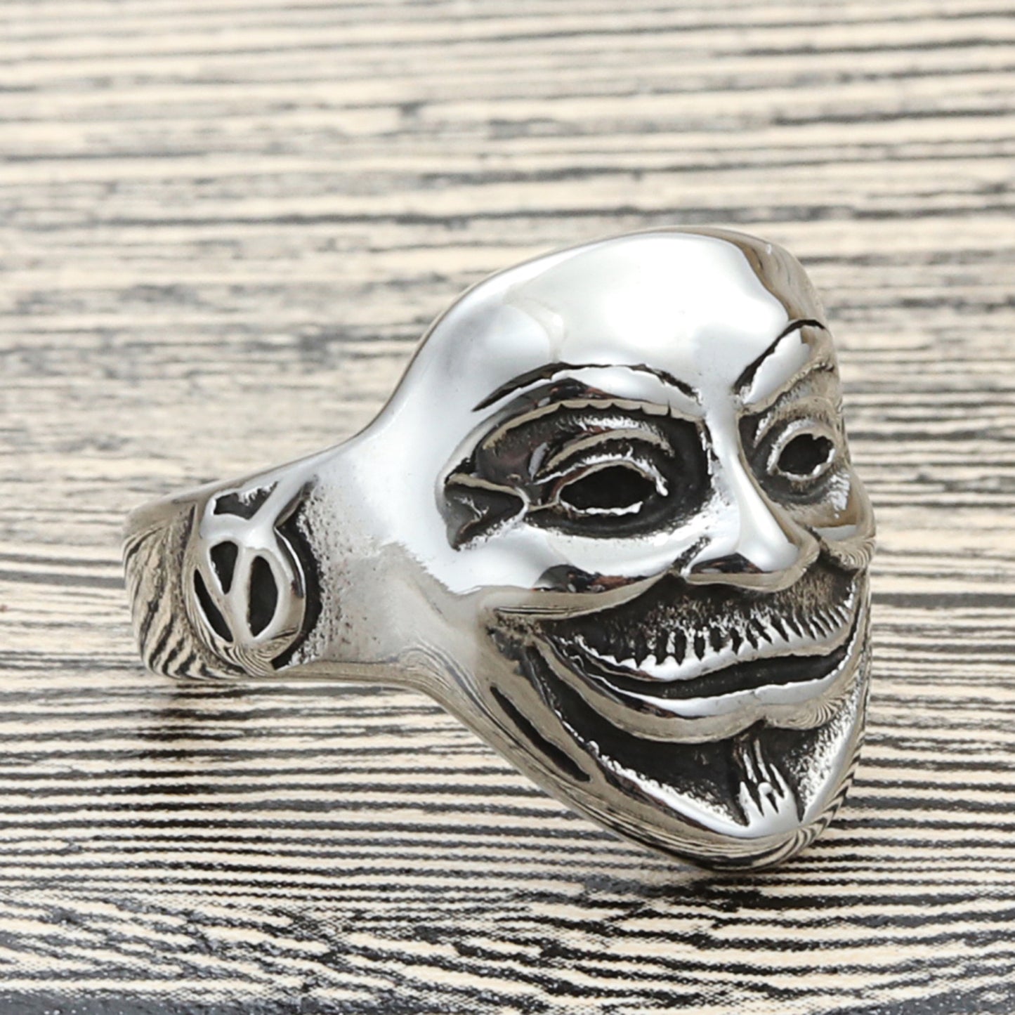 Punk-Inspired Titanium Steel Clown Mask Ring for Men - Retro Trendy Design in Sizes 8-12