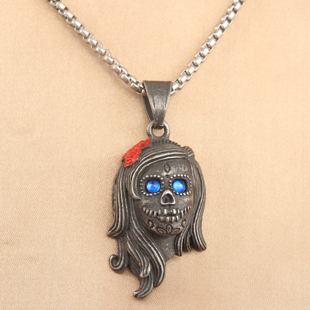 European And American Stainless Steel Skull Pendant Necklace