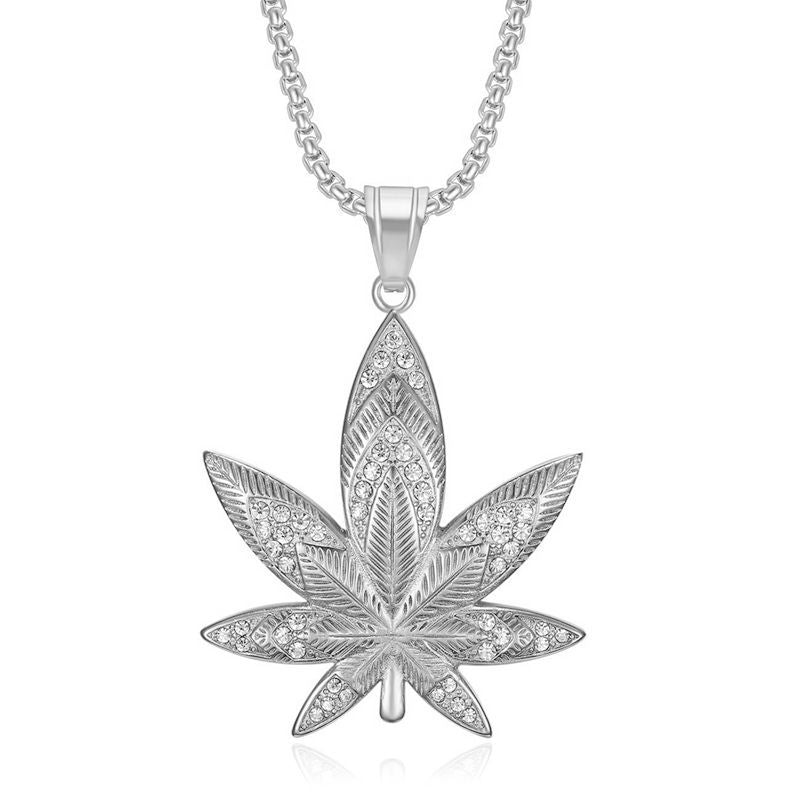 Planderful Everyday Genie Hip Hop Necklace Stainless Steel Premium Gold Plated Zircon Maple Leaf Pendant For Urban Fans