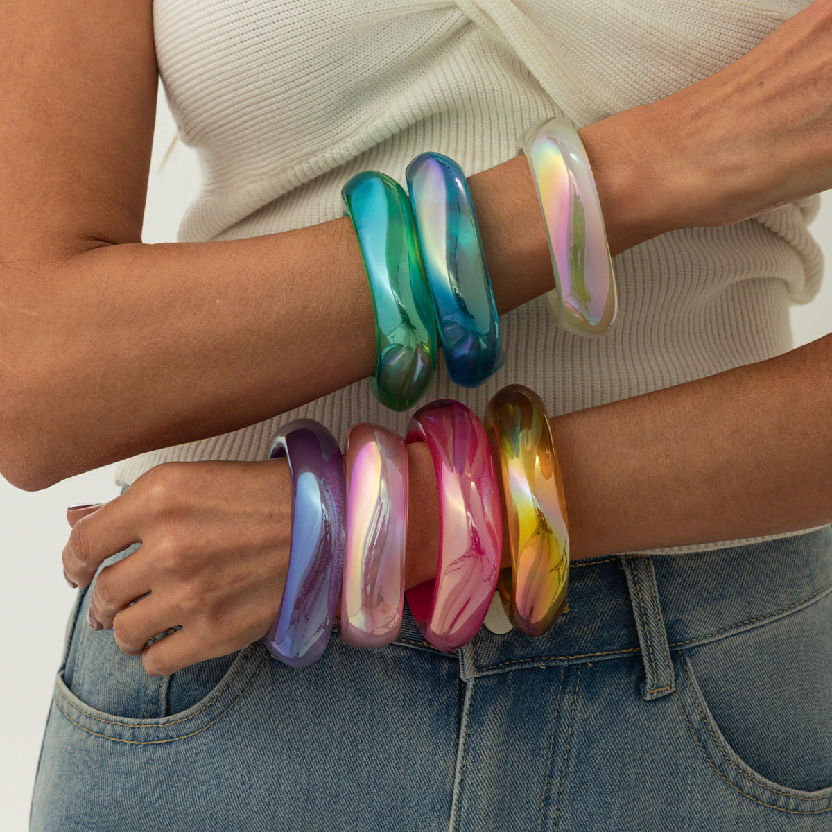 Planderful Geometric Resin Bracelet For Women Multilateral Pearlescent Finish Vienna Verve Collection Jewelry