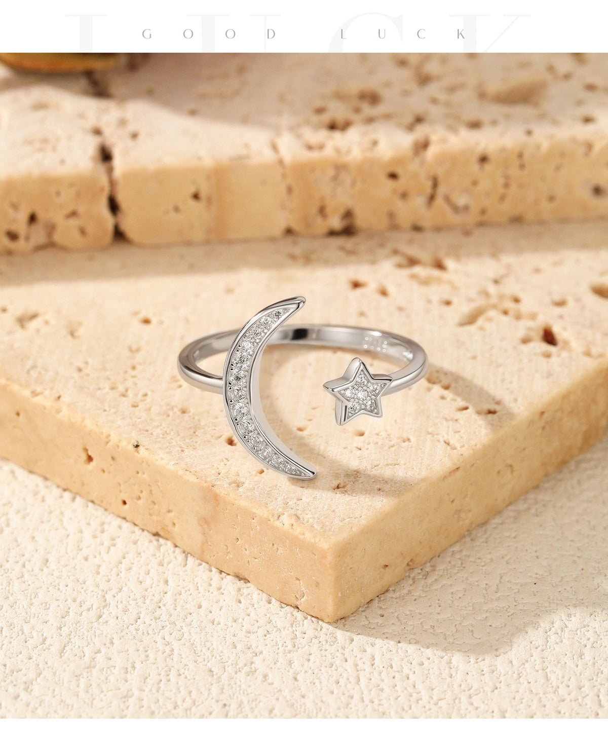 925 Sterling Silver Celestial Moon Star Zircon Ring