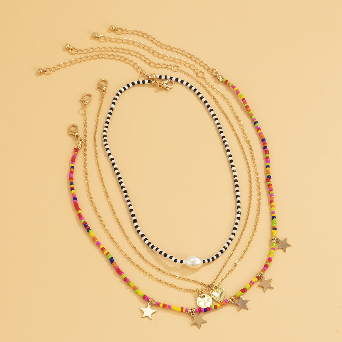 Planderful Vienna Verve Beaded Heart Necklace For Women Colorful Fringe Star Pendant Statement Jewelry