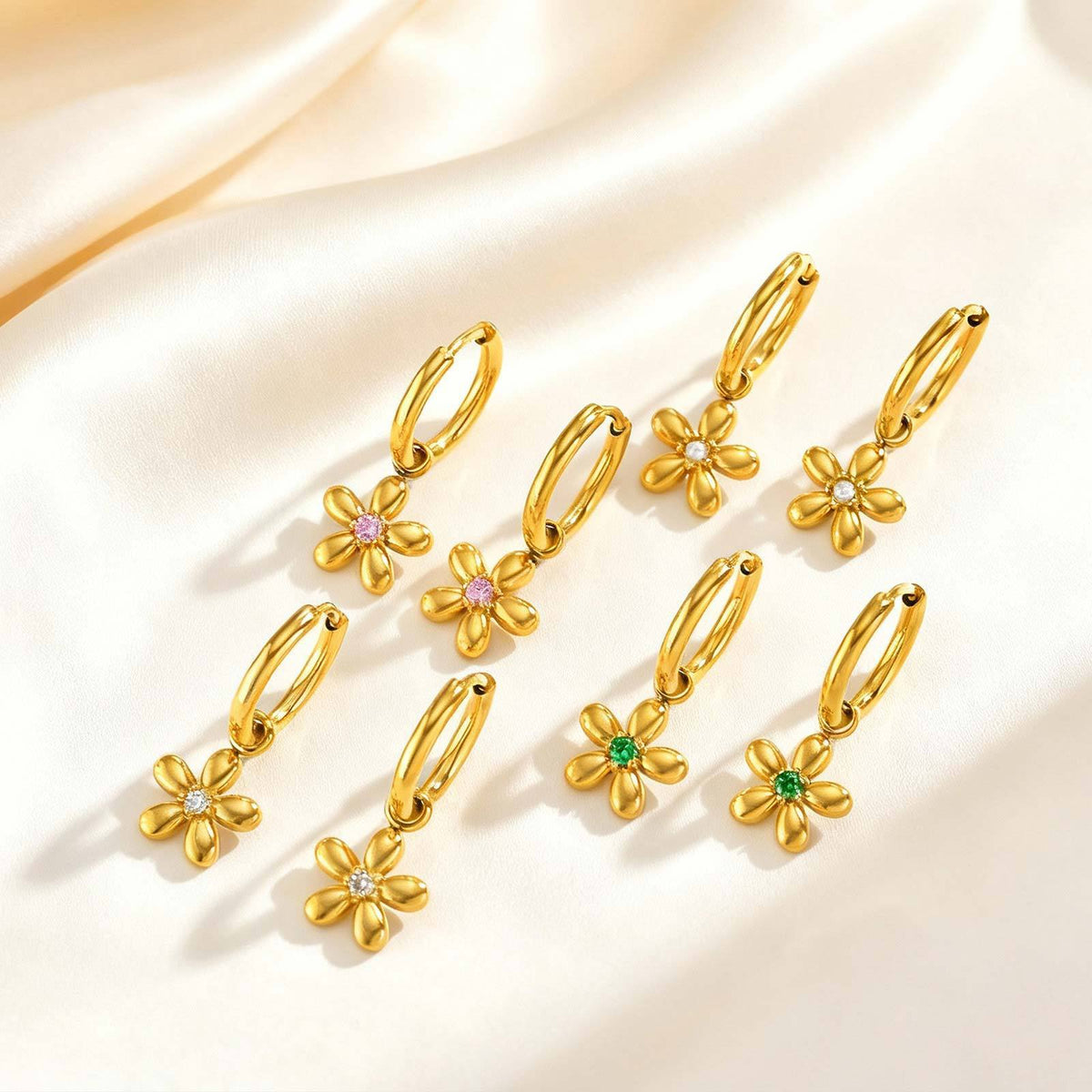 Stainless Steel Zircon Floral Earrings