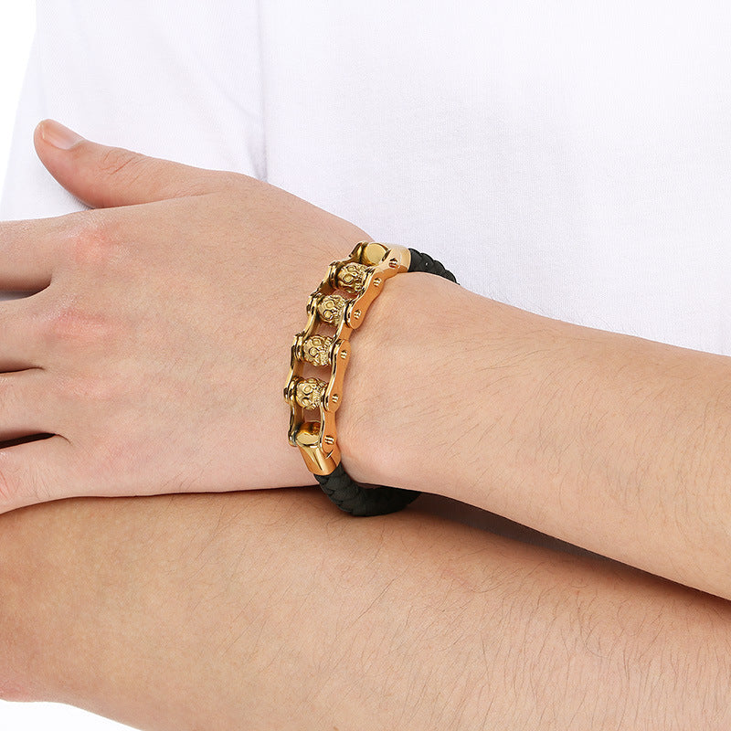 Planderful Retro Skull Leather Bracelet For Men Bold Style