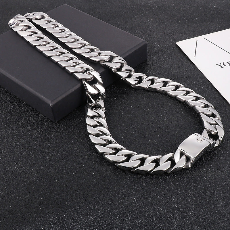 Simple And Fashionable Versatile, Rock Hip-Hop Titanium Steel Men's Polished 20mm Cuban Chain Necklace