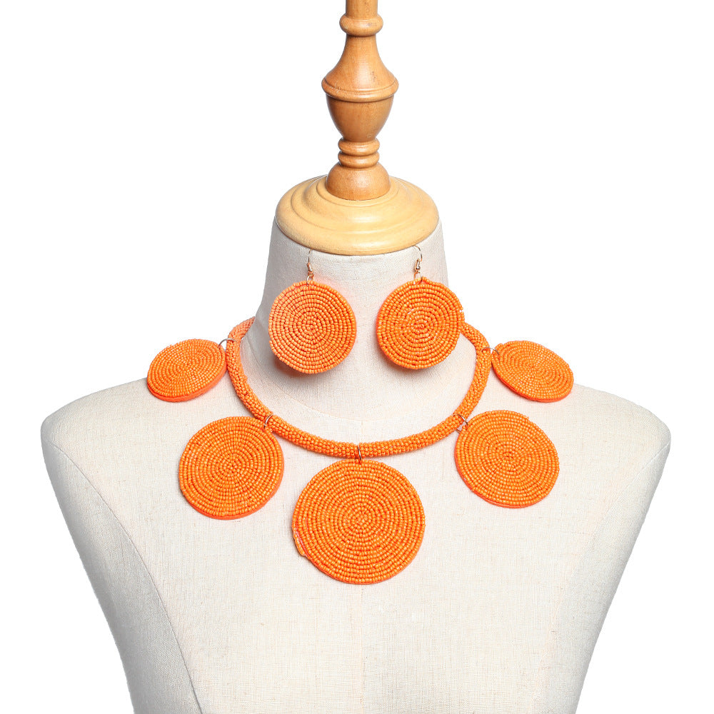 Savanna Rhythms Handcrafted Rice Bead Necklace Set with Unique Pendant