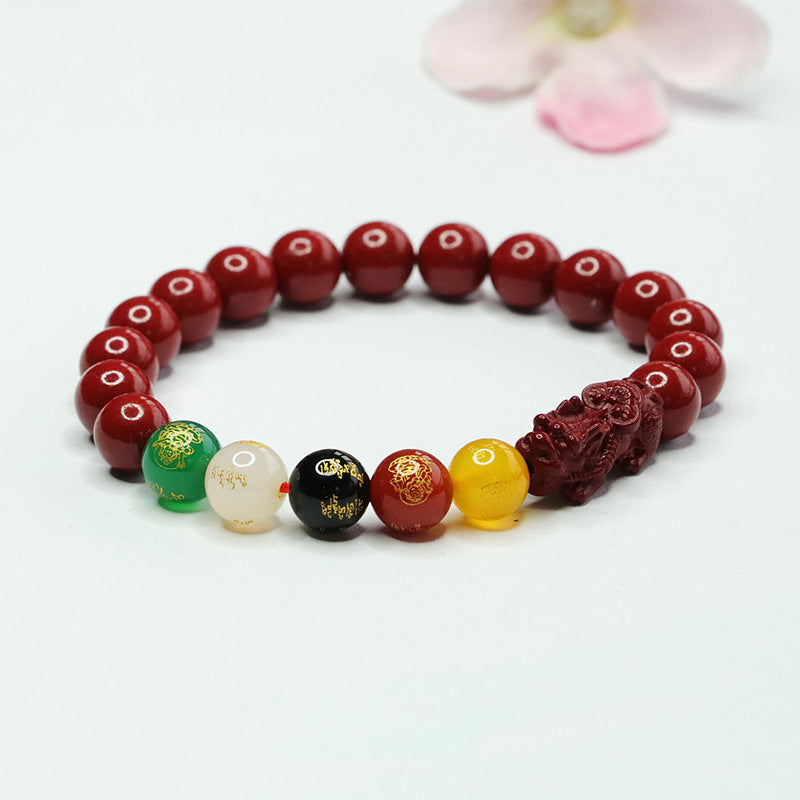 Cinnabar Five Gods of Wealth Agate Bracelet