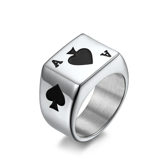 Planderful Steel Ring For Men Vintage Card Hearts Spades Design Bold Lucky Poker Jewelry