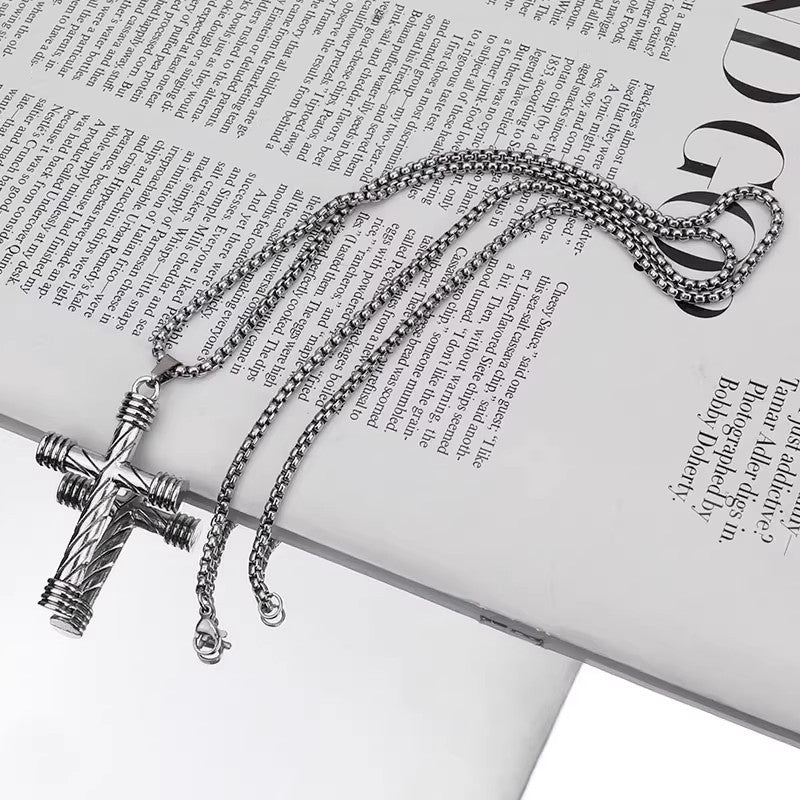 Planderful Jewelry Retro Cross Pendant Necklace In Titanium Steel Hip Hop Collarbone Chain