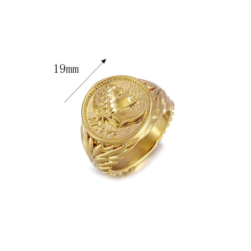 Planderful Caesar Ring Stainless Steel With Retro Gold Coin Casting Roman Empire Portrait Unisex Ring Sizes 7 To 13