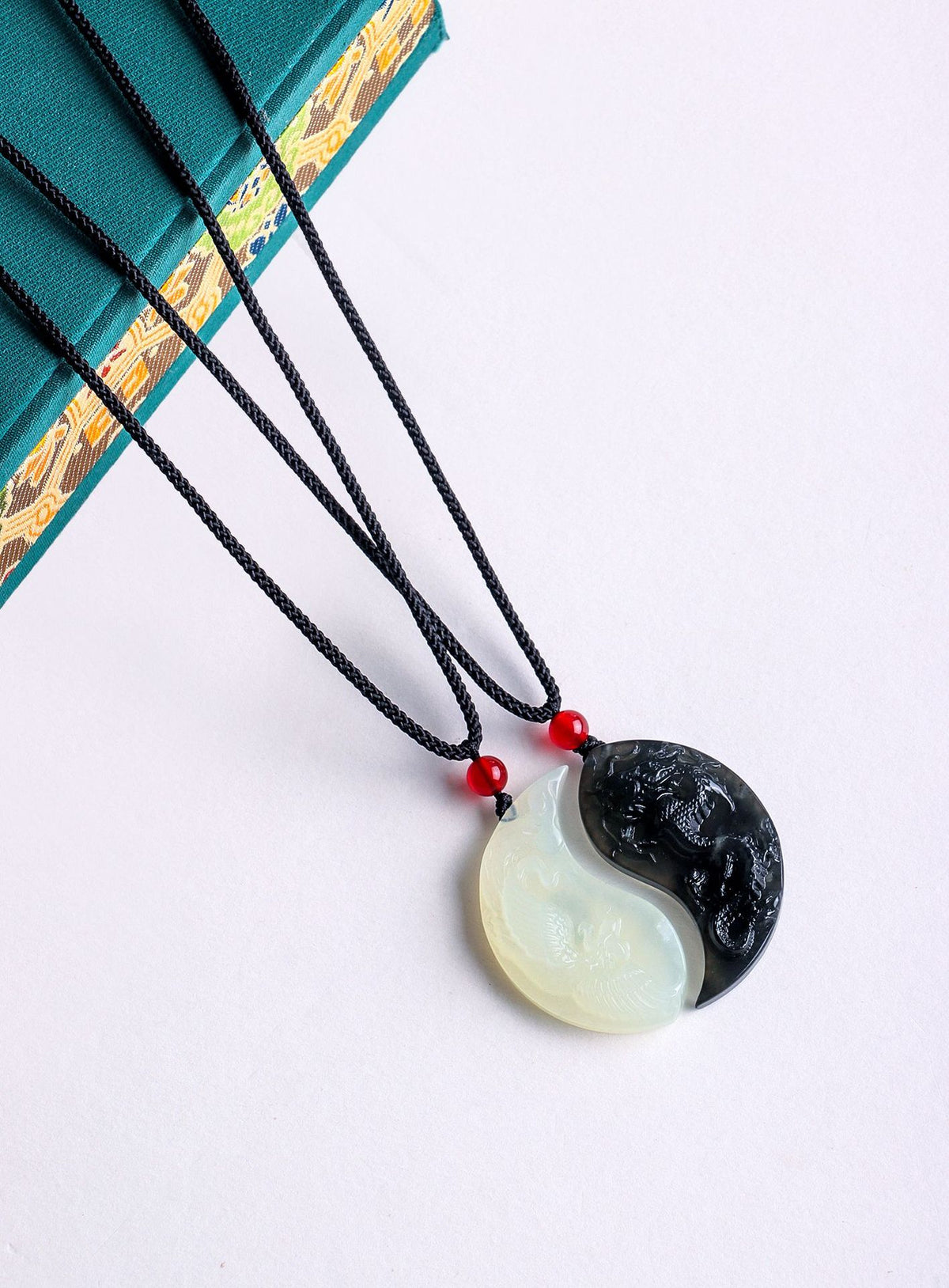 Xiuyu Jade Dragon & Phoenix Pendant Necklace