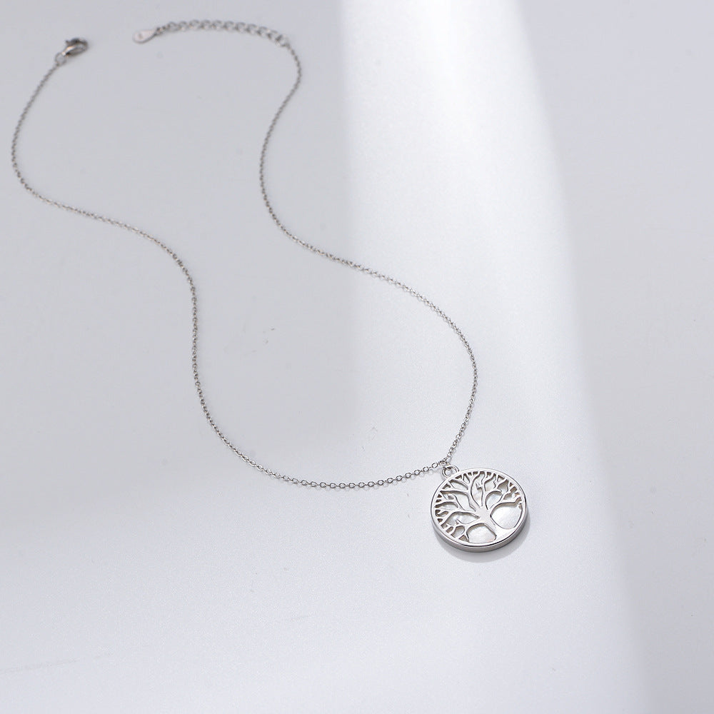 Hot-Selling S925 Silver Natural White Shell Tree Of Life Necklace, Women Pendant
