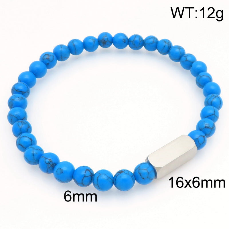 Stylish Stainless Steel Square Volcanic Stone Bracelet – Tiger's Eye Stone Matte Bead