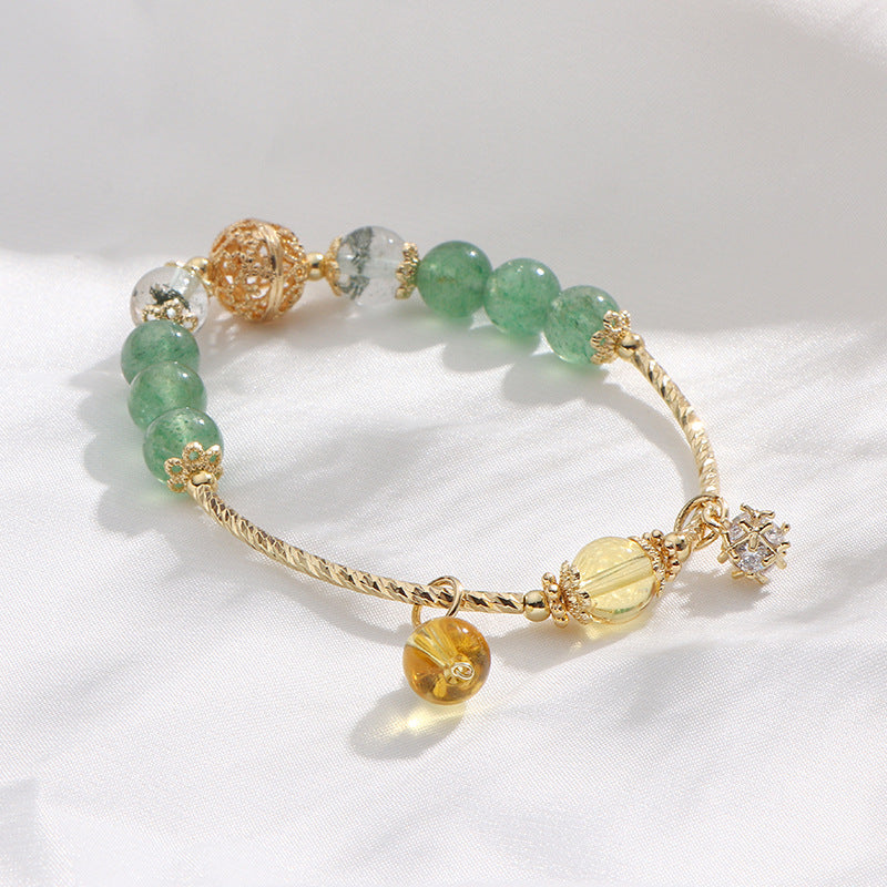 Natural Green Strawberry Crystal Sterling Silver Bracelet - Fortune's Favor Collection
