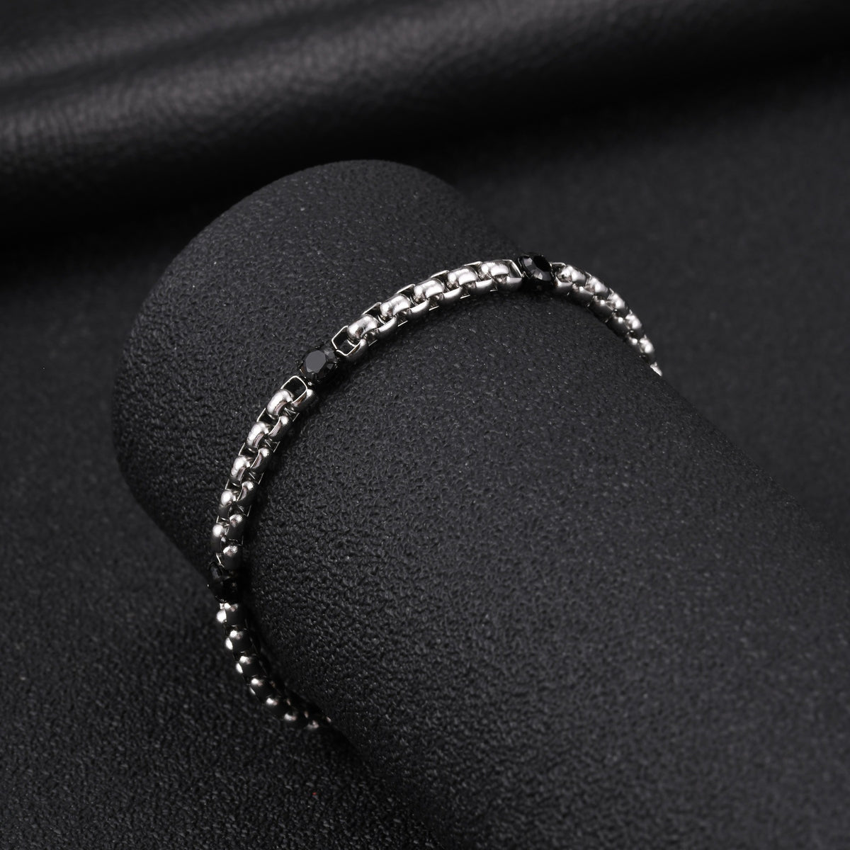 Pearl Zircon Black Stainless Steel Bracelet