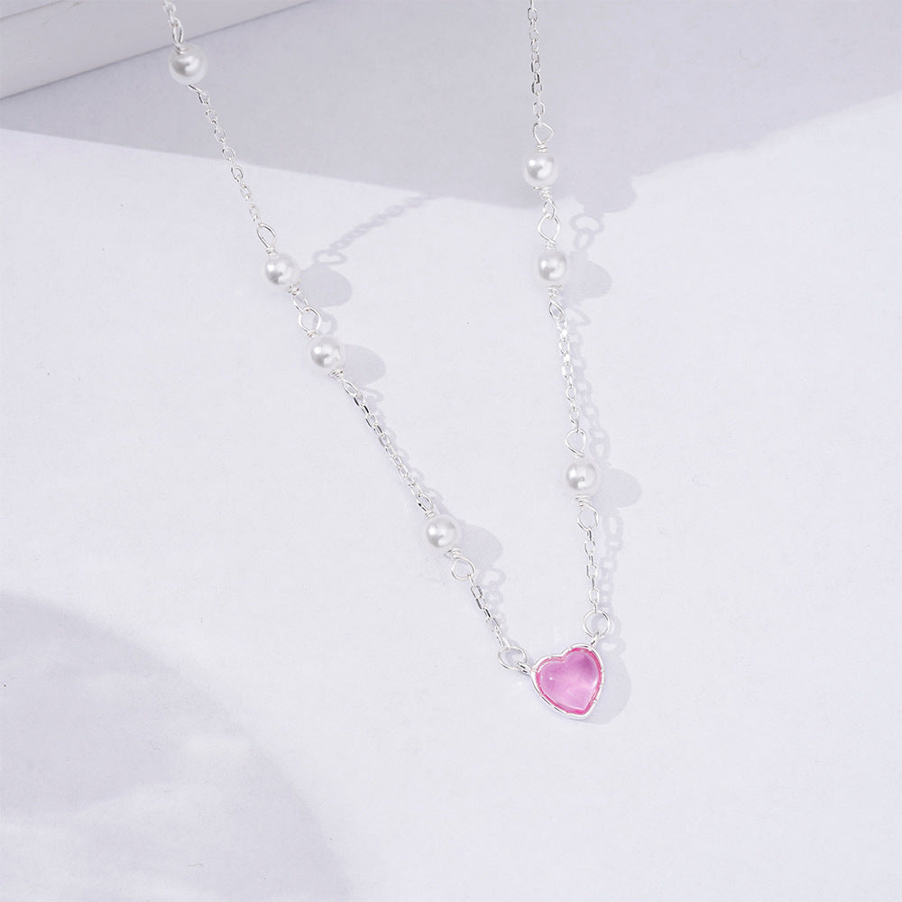 Barbie heart Pink Silver Necklace