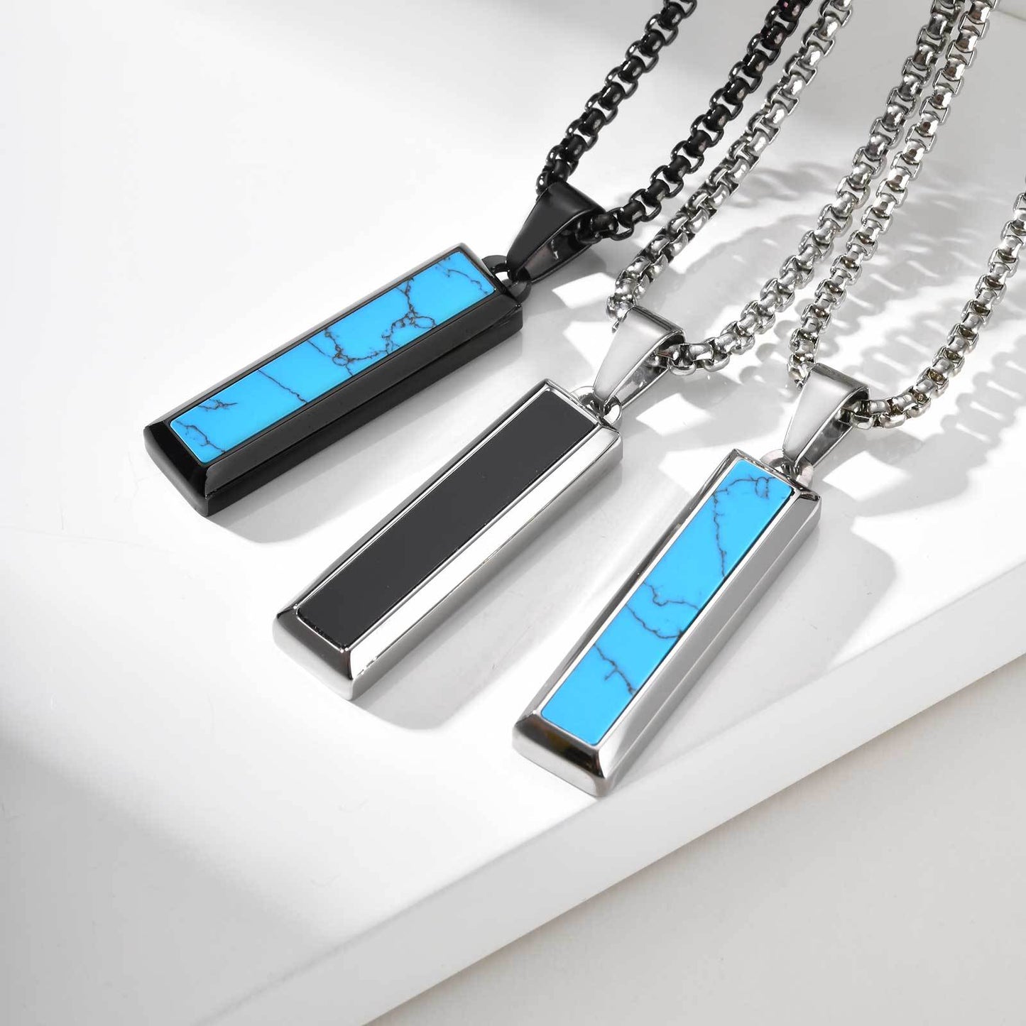 Planderful Mens Geometric Stainless Steel Agate Pendant