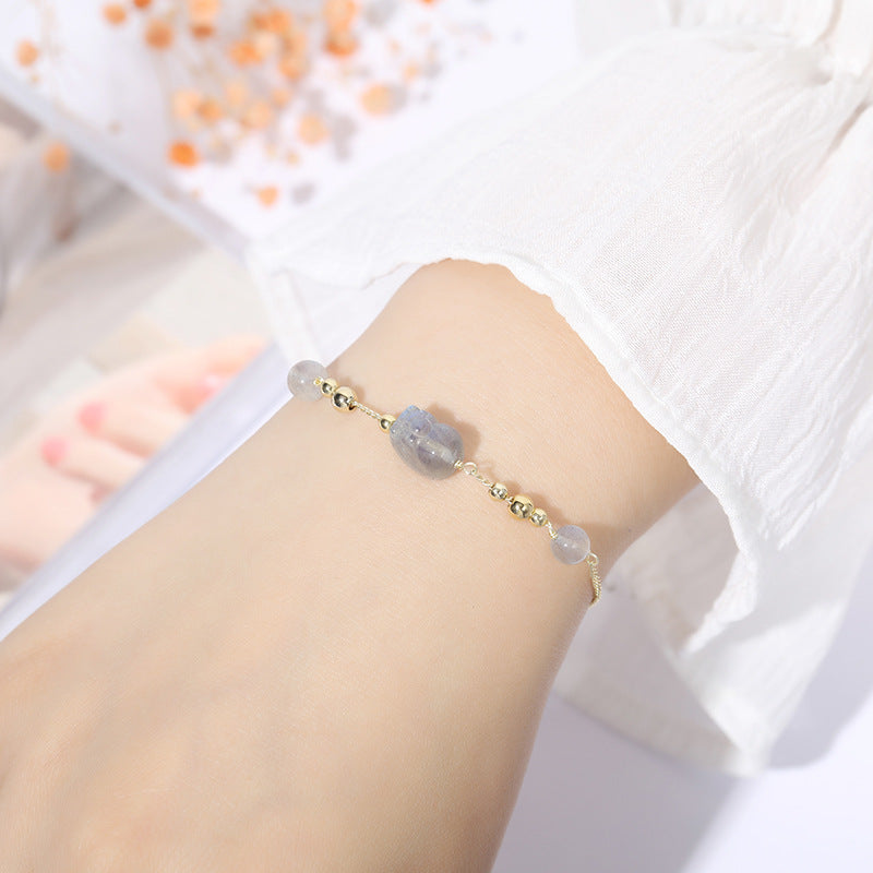 Lucky Crystal Moonstone Bracelet with Sterling Silver Needle