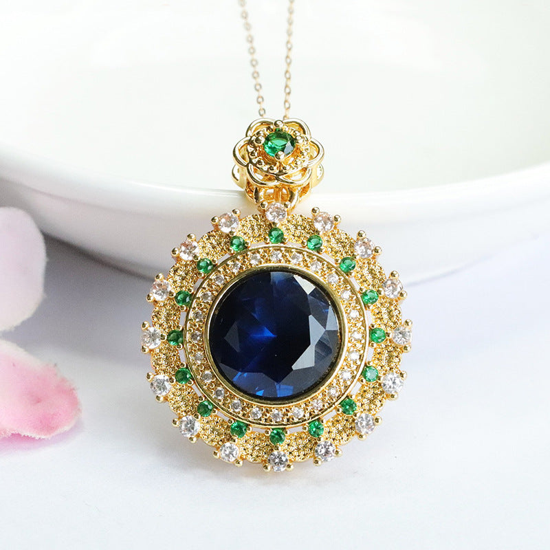 Lab-Grown Blue Spinel Sunflower Pendant — No Chain