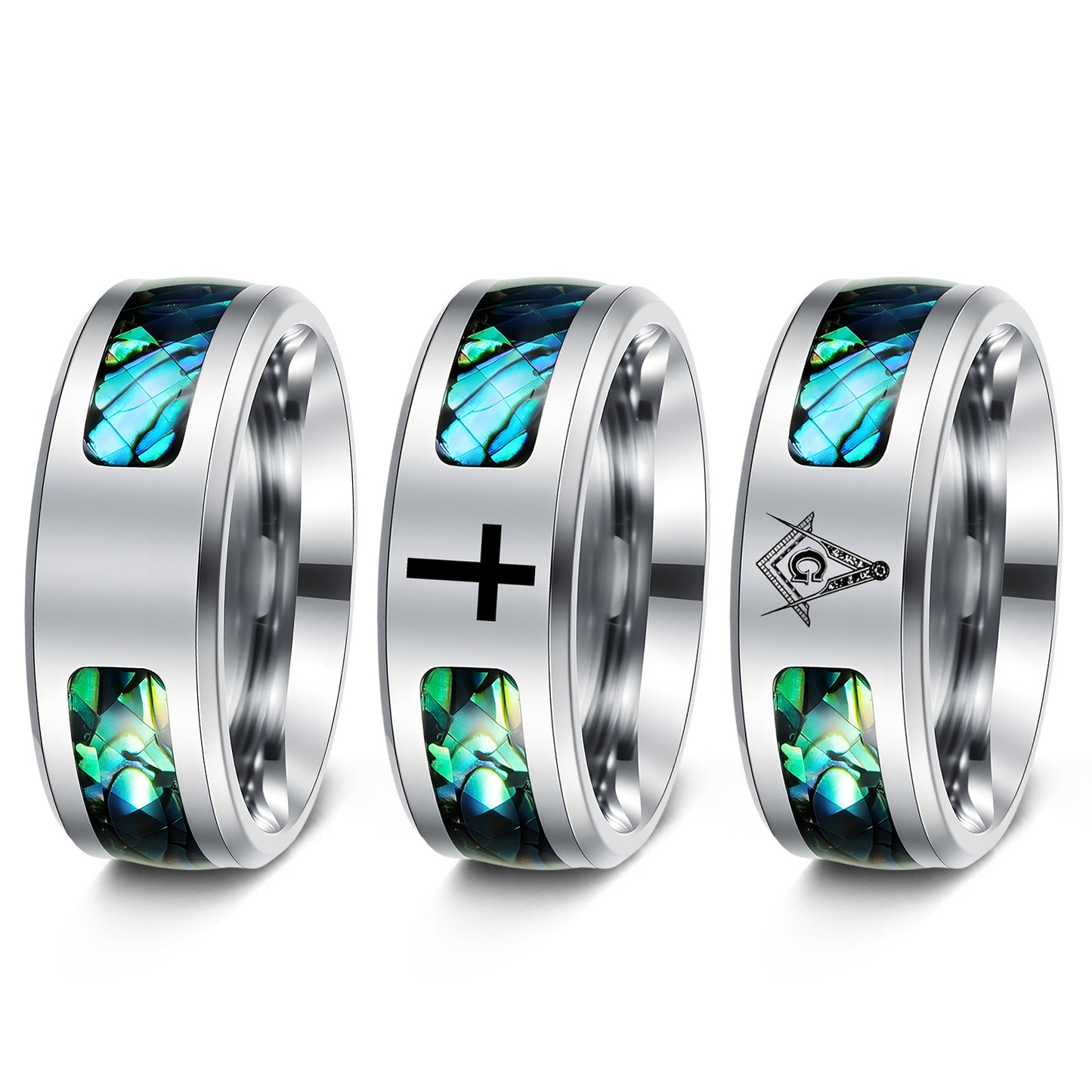Planderful Collection Everyday Genie Premium Abalone Inlay Stainless Steel Ring Unisex For Men And Women