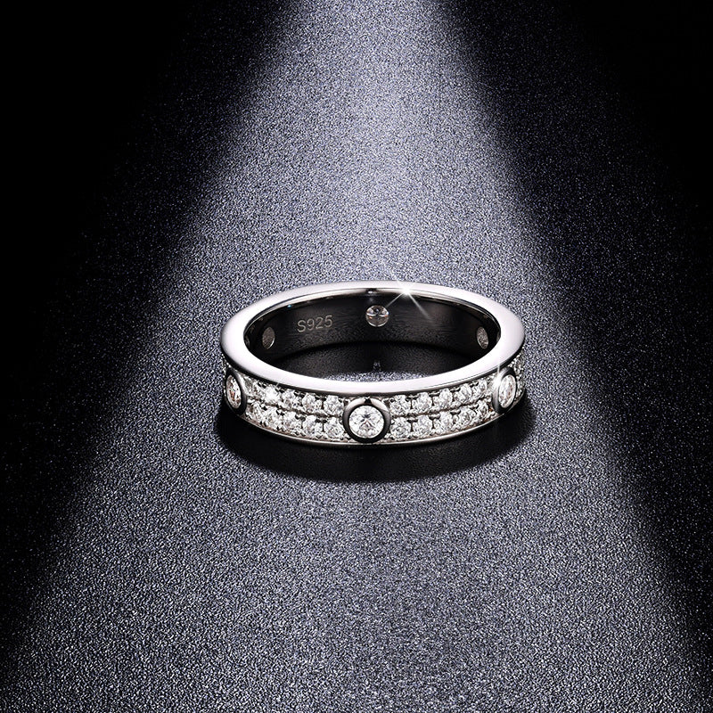 Planderful Moissanite Sparkling Double Row Ring Unisex